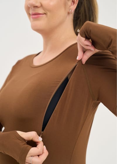 For The Creators Bamboo Maternity & Breastfeeding Long Sleeved Top - Coffee