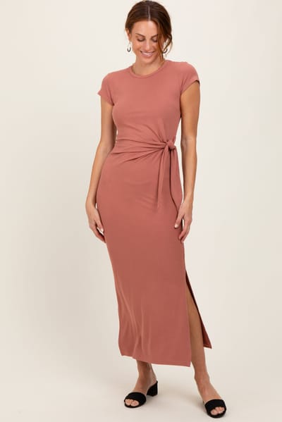 Mimosa Mauve Side Knot Tie Short Sleeve Midi Dress