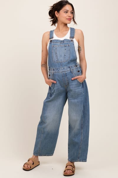 Cello Jeans Blue Barrel Leg Maternity Overalls