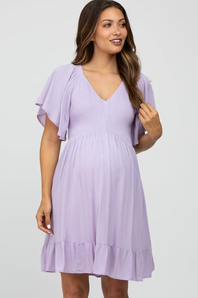 PinkBlush Lavender Smocked Front Ruffle Hem Maternity Dress