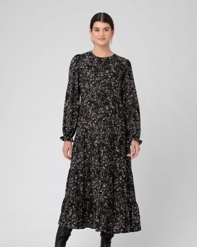 Ripe Maternity Trixie Tiered Dress  Black / Natural