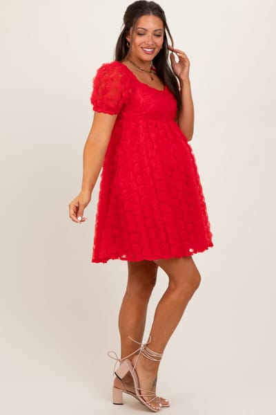 PinkBlush Red Floral Applique Overlay Maternity Dress
