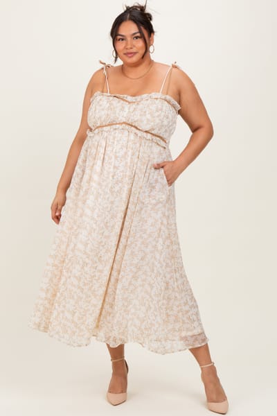 Davi & Dani Yellow Plus Garden Floral Printed Smocking Maxi Dress