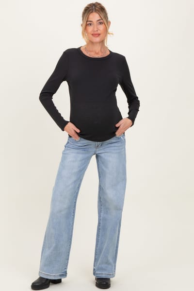 Risen Jeans Light Blue Lightly Distressed Maternity Wide Leg Jeans