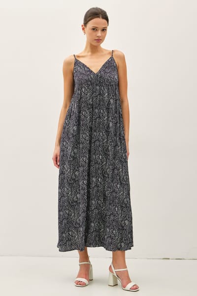 Be Cool Navy Paisley Print Sleeveless Side Slit Maxi Dress