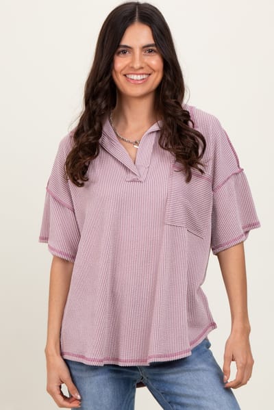 Rhea + Thea Mauve Ribbed Reverse Stitch Tunic Top