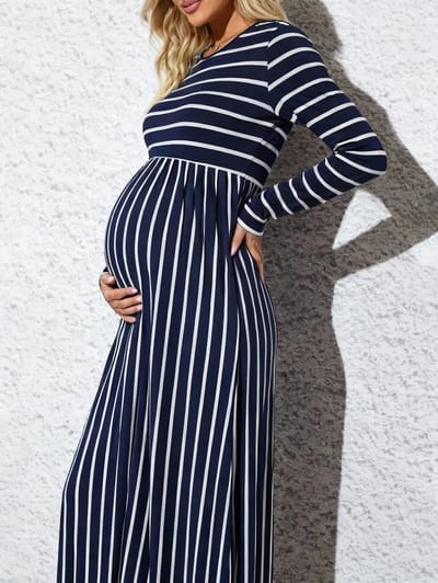 Aura Maternity Stripped Maternity Dress