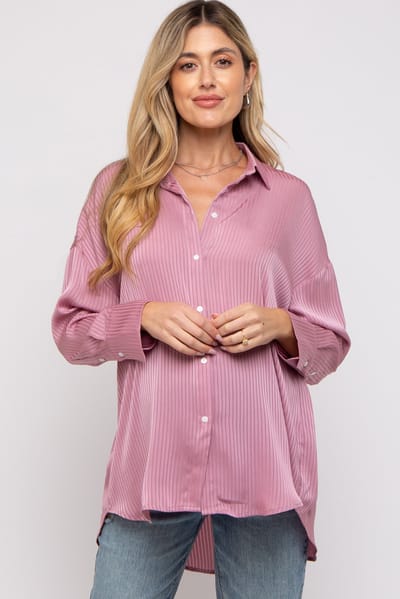 AnnieWear Mauve Striped Button Up Maternity Top