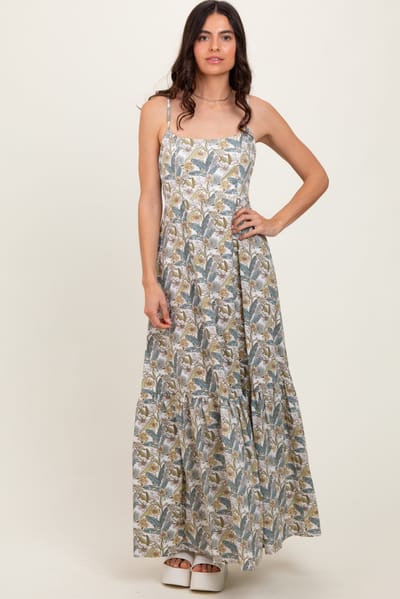 Aakaa White Floral Tie Back Cutout Maxi Dress