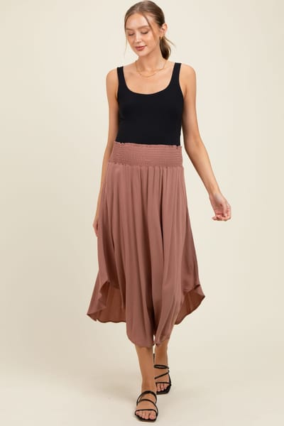 PinkBlush Mauve Smocked Waist Rounded Hem Maternity Midi Skirt