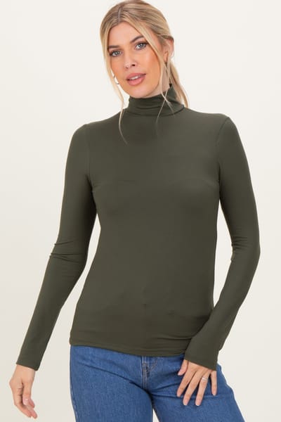 Zenana Outfitters Olive Mock Neck Top
