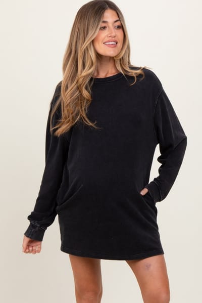 PinkBlush Black Long Sleeve Oversized Sweatshirt Maternity Mini Dress