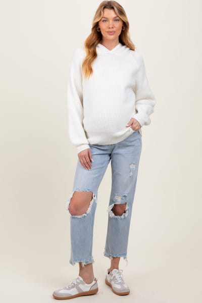 PinkBlush Light Blue Distressed Open Knee Straight Leg Maternity Jeans