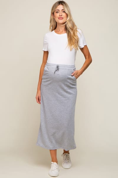 PinkBlush Grey Fleece Drawstring Maternity Maxi Skirt