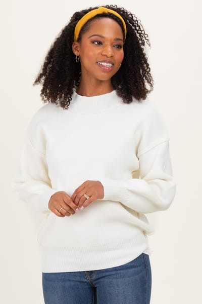 Zenana Outfitters Ivory Wide Neck Drop Shoulder Sweater