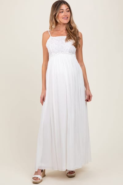 PinkBlush White Lace Bodice Cutout Tie Back Maternity Maxi Dress