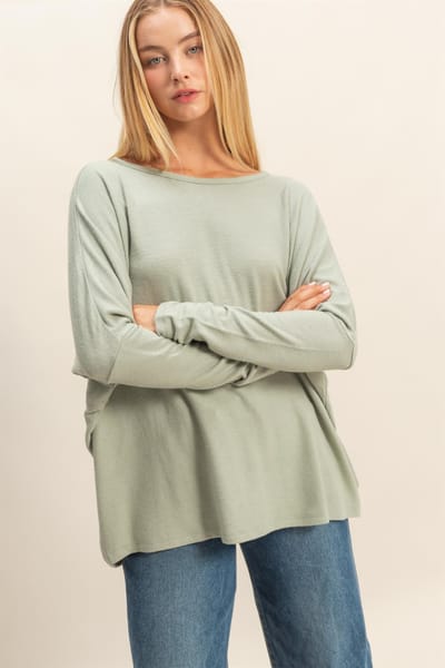 Hyfve Sage Green Relaxed Fit Dolman Long Sleeve Top