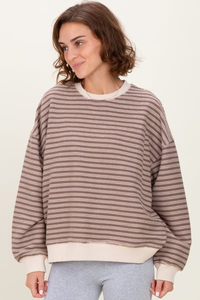 Wishlist Mocha Striped Knit Relaxed Fit Pullover