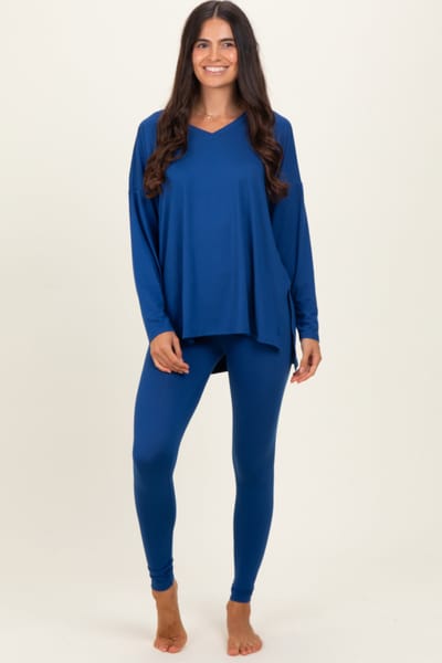 Zenana Outfitters Navy Brushed Knit Oversized Top and Legging Set