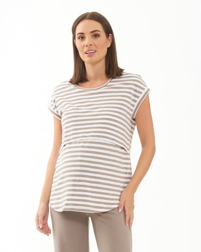 Ripe Maternity Lionel Nursing Tee Taupe / White