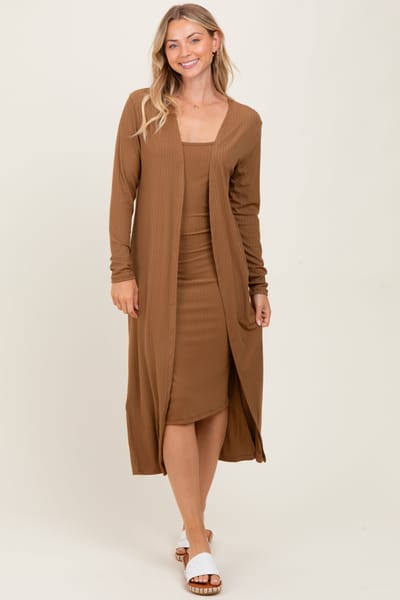 Capella Apparel Co. Camel Ribbed Cardigan 2 Piece Set