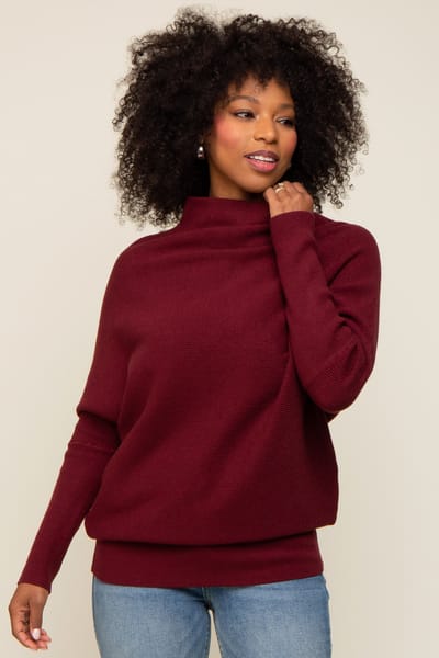 Bluivy Burgundy Funnel Neck Dolman Sleeve Sweater