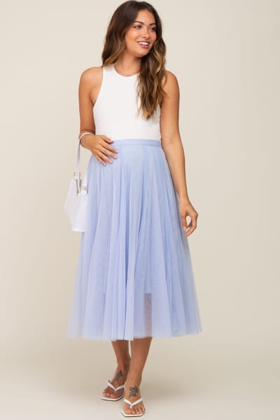 Bluivy Light Blue Tulle Maternity Midi Skirt