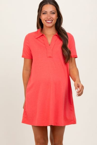 PinkBlush Coral Basic Polo Maternity Dress