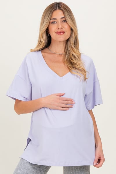 Rae Mode Lavender Oversized Reversible V-Neck Maternity Tee