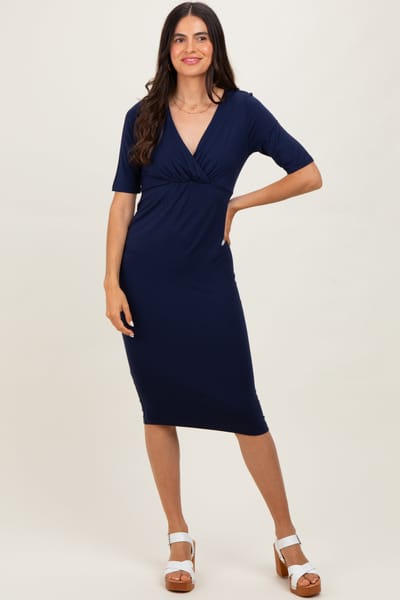 Hello Miz Navy Blue Wrap Top Midi Dress