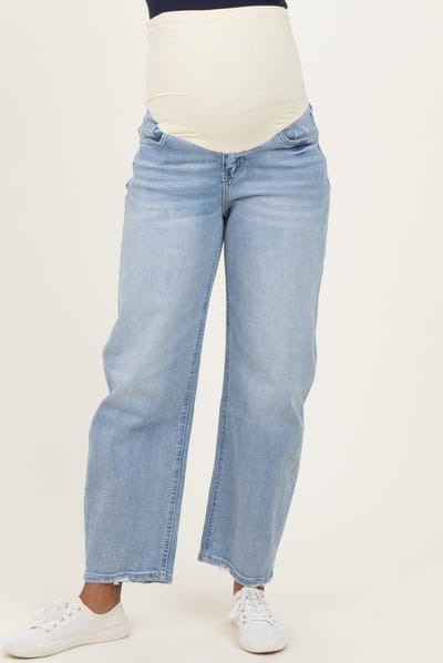 PinkBlush Light Blue Distressed Barrel Leg Maternity Jeans