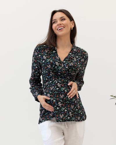 Angel Maternity Maternity Zipper Front Work Top - Wild Flowers