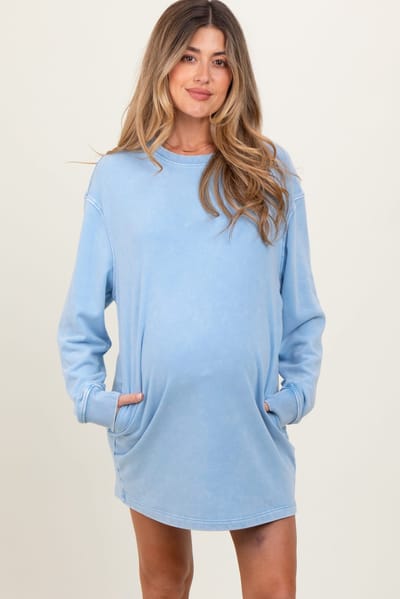 PinkBlush Blue Long Sleeve Oversized Sweatshirt Maternity Mini Dress