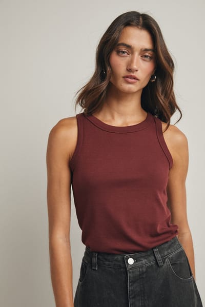 Wishlist Burgundy Ribbed Basic Crew Neck Tank