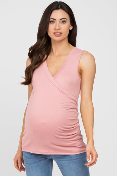 PinkBlush Pink Crossover Ruched Maternity Nursing Tank