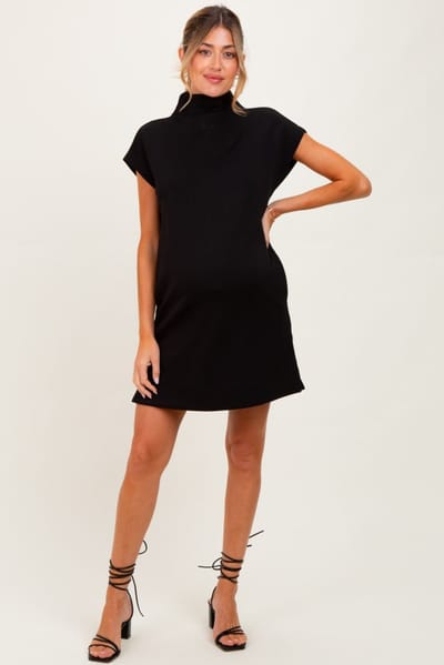 Entro Black Mock Neck Maternity Mini Dress