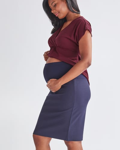 Angel Maternity Straight Cut Ponte Pencil Navy Maternity Skirt