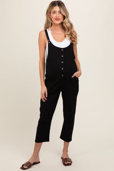 Elloh Black Button Down Maternity Cropped Jumpsuit