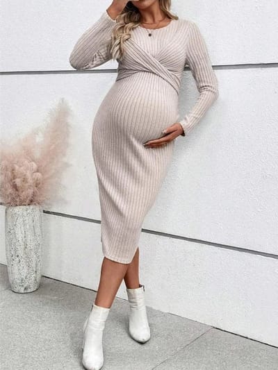 Aura Maternity Knotted Ribbed Maternity Dress
