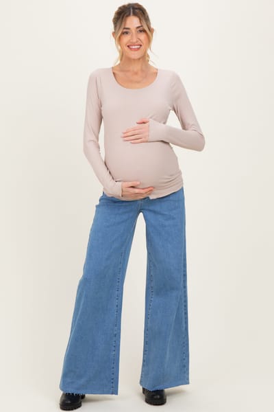 Risen Jeans Blue Raw Hem Palazzo Wide Leg Maternity Jeans