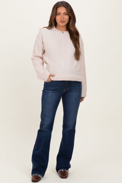 PinkBlush Navy Dark Wash Frayed Hem Maternity Bootcut Jeans