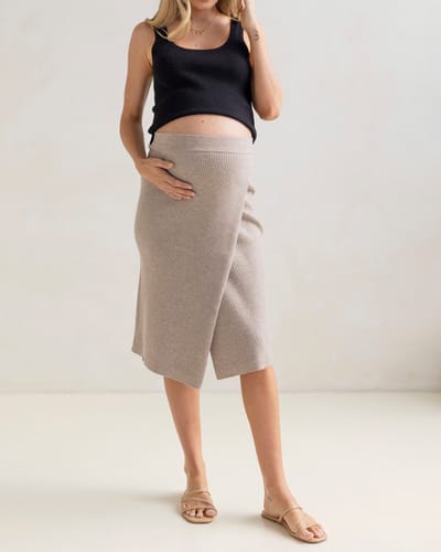Angel Maternity Wool Blend Knit Maternity Overlap Split Skirt