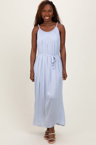 Naked Zebra Light Blue Braided Neckline Maxi Dress
