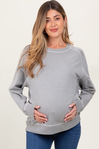 Zenana Outfitters Heather Grey French Terry Vintage Wash Maternity Pullover