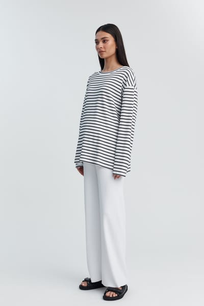 Legoe Heritage Organic Cotton LS Tee (White/Black Stripe)