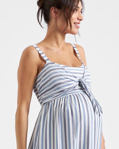 Ripe Maternity Lana Tie Front Dress  Sky Blue / Navy / White