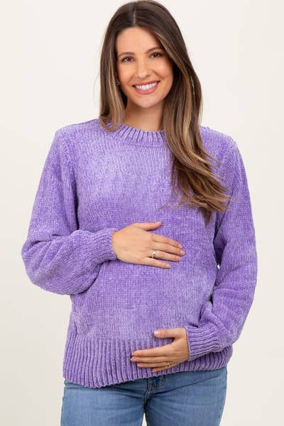 Zenana Outfitters Lavender Chenille Knit Maternity Sweater