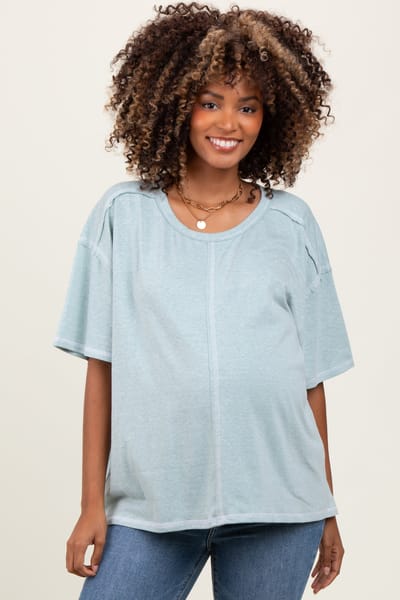 PinkBlush Mint Solid Tri-Blend Short Sleeve Maternity Tunic Top