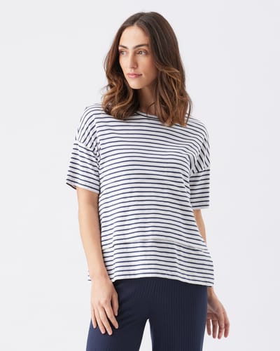 Ripe Maternity Claudette Nursing Tee  White / Ink