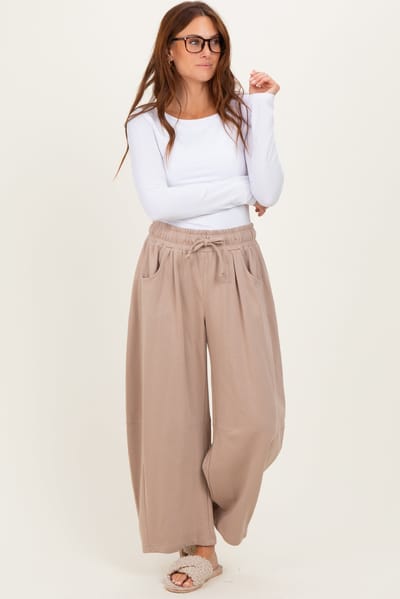Mitto Taupe Barrel Leg Terry Sweatpants